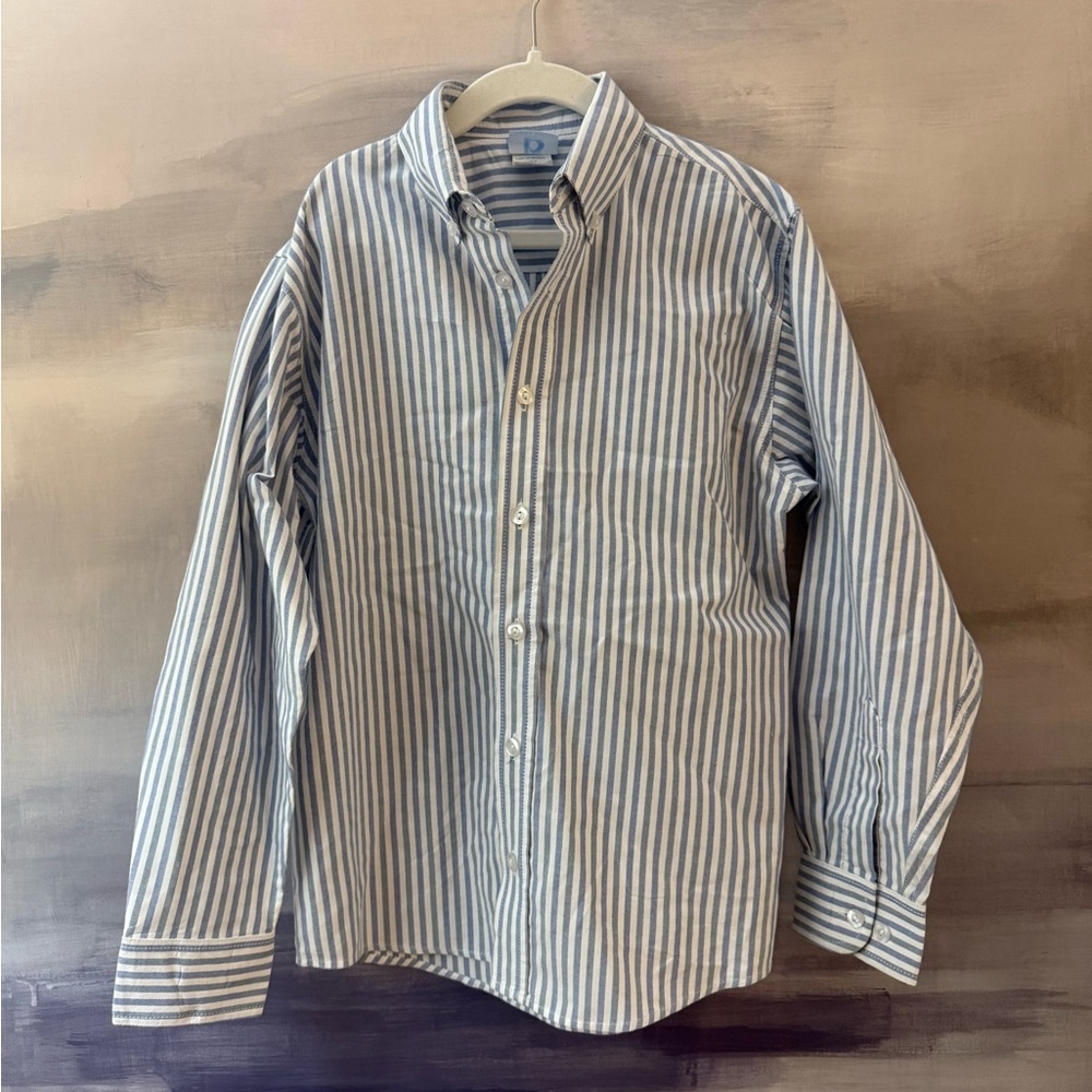 Boys Bella Bliss Striped Blue Button Down Cotton Shirt